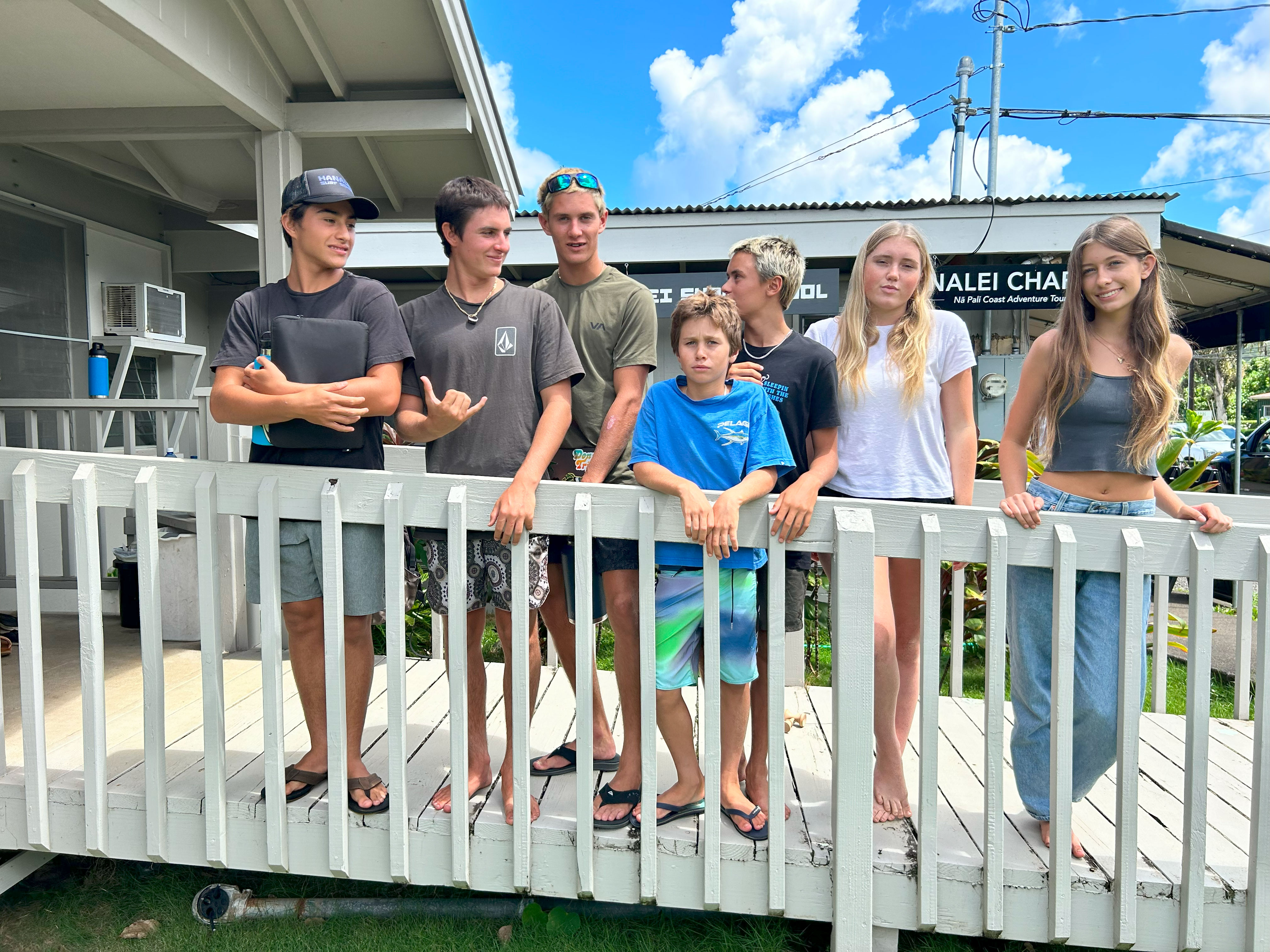 Kaua`i Academics Students with Surfboards